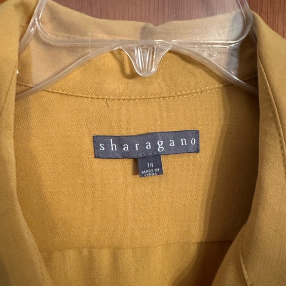 Sharagano Yellow Gold Sleeveless Midi Dress Notched Collar - Picture 2 of 5